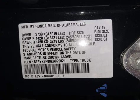 2019 Honda Ridgeline Black Edition из США, поврежденный, VIN 5FPYK3F89KB029021